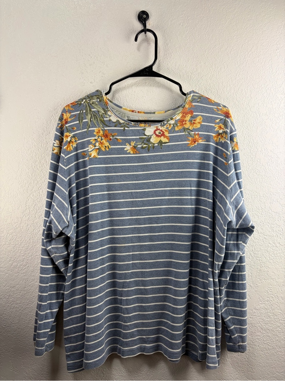 Croft & Barrow Women’s Blue Striped Floral Long Sleeve Shirt 3X NC0221